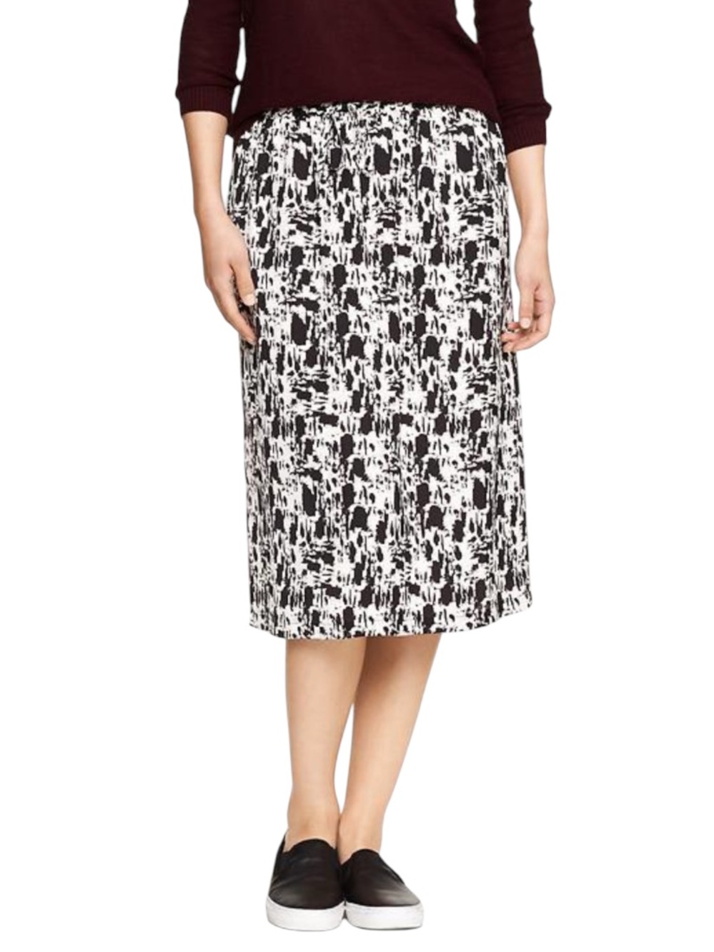 Gap Satin black white abstract print midi skirt